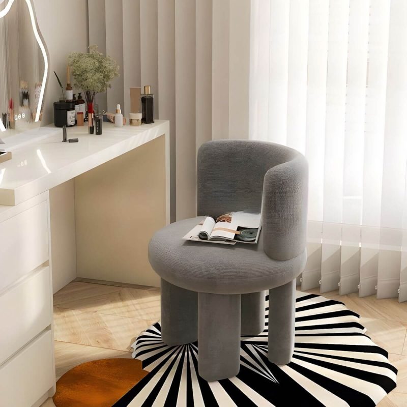 "Chic Modern Vanity Stool with Tall Upholstered Backrest and Suave Wood Base - Grey 1 Piece"