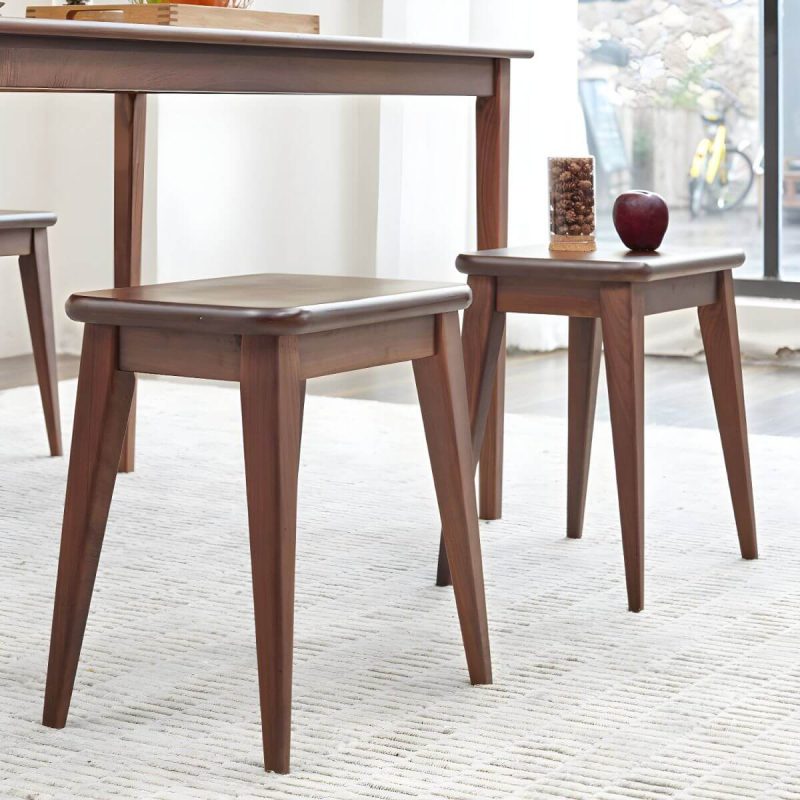 "Modern Brown Walnut Wood Utility Stool with Stackable Legs for Table Use - 1 Piece"