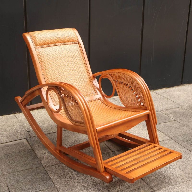 "Art Deco Cane Front Porch Rocking Chairs with Track Arm and Rear Back"