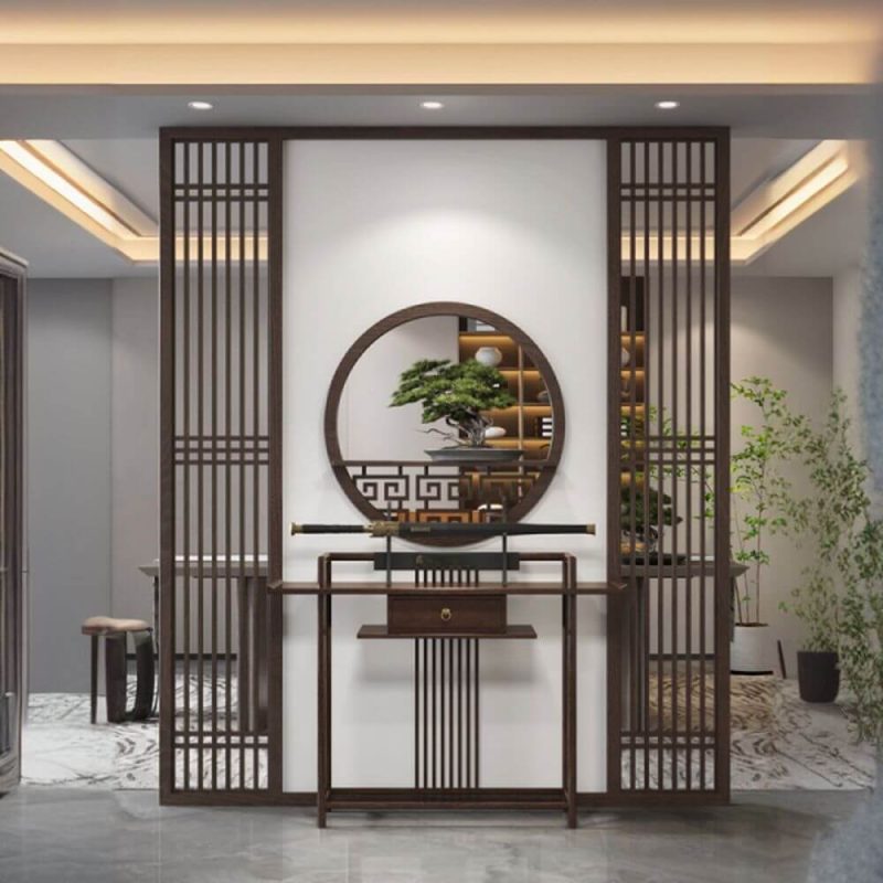 "Contemporary Auburn Gauze Single Panel Partition Wall with Shelf for Indoor, 1 Panel, 94"L x 94"H"