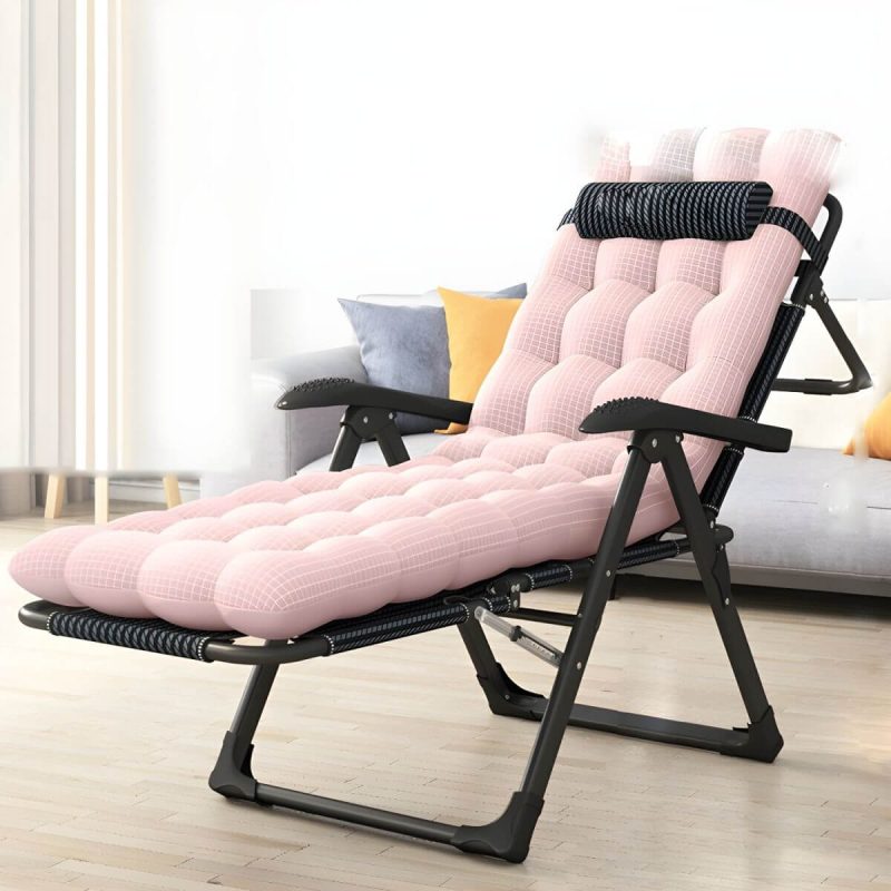 "Small Modern Recliner with Massage Function and Striped Pattern, featuring Metal Legs - Black Pink Recliner & Cushion"
