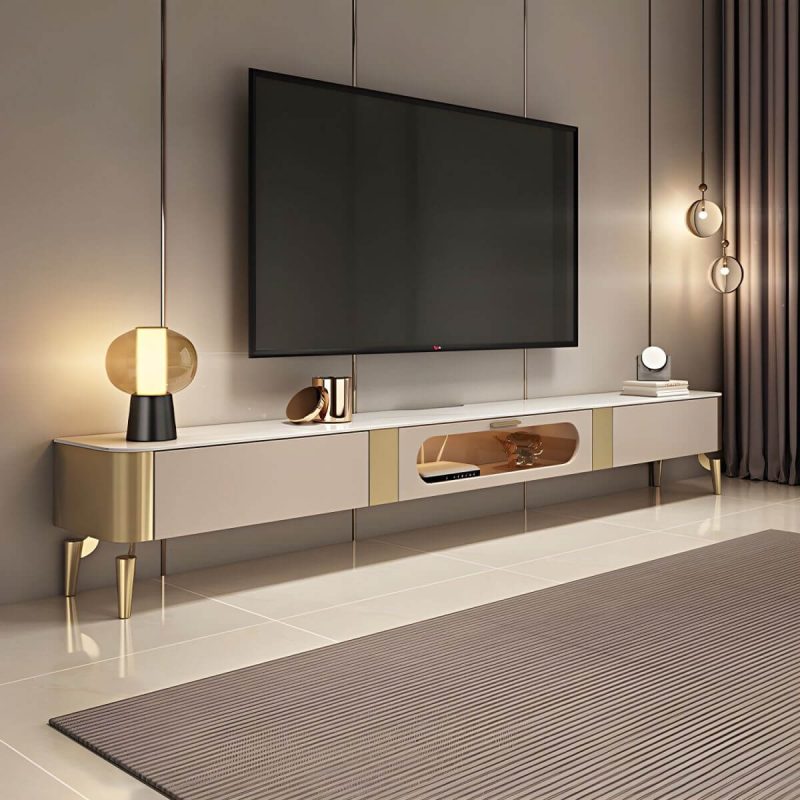 "Luxury Enclosed Storage TV Console Home Rectangle Sintered Stone TV Cabinet - 220 x 40 x 43 cm"