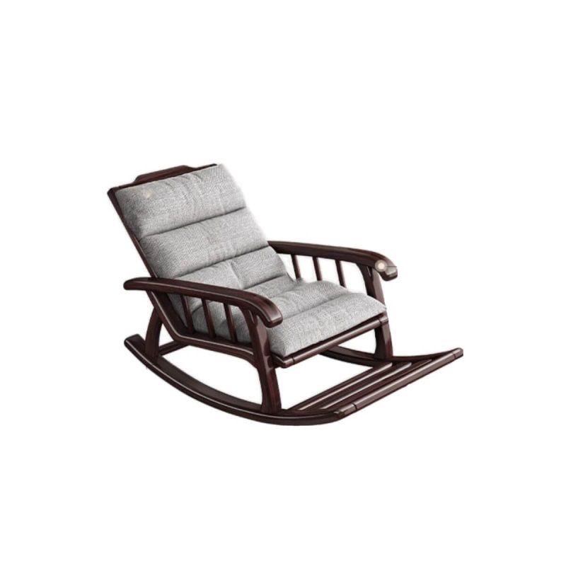 "Light Gray Art Deco Cotton Upholstered Rocking Armchair with Track Arm and Rear Back, Rocking Chair"