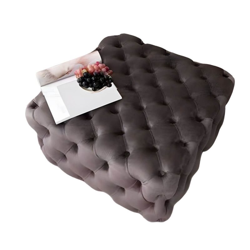 "Tufted Upholstered Fabric Square Contemporary Solid Color Indoor Standard Footstool - 1 Piece Coffee 39.5"L x 39.5"W x 16.5"H"