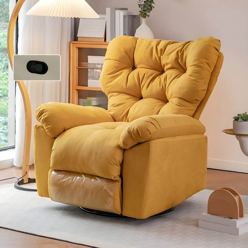 "Faux Leather Wing Chair Recliner Adjustable Wingback Recliner with Tufted Back - Yellow Swivel Rocker Manual - Push Button"