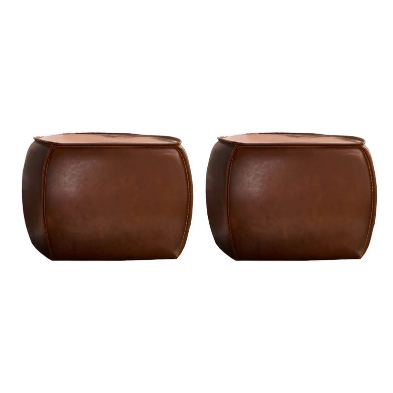 "Mid-Century Modern Upholstered Utility Stool in Brown Leather with Water Resistant Finish - 2 Piece Set 24"L x 24"W x 15"H"
