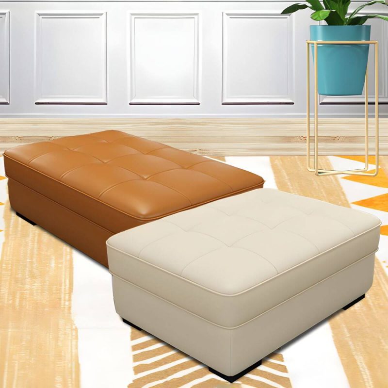 "Solid Color Genuine Leather Backless Wood and Upholstered Stool - 2 Piece Set 31.5"L x 24"W x 16"H Coffee Trunk Storage Not Included"