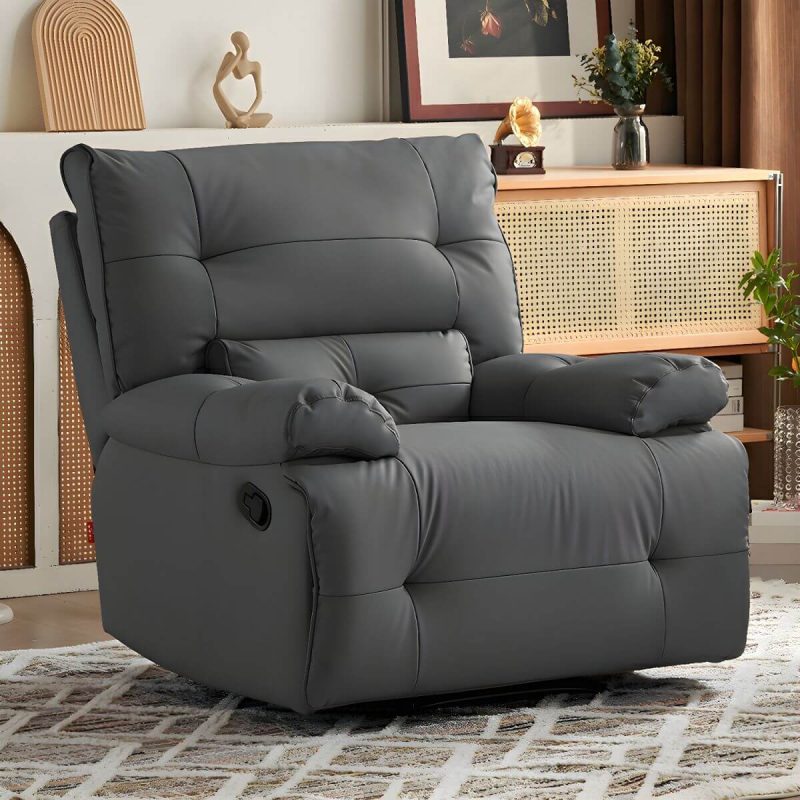 "Ergonomic Modern Recliner with Lumbar Support and Stain-Resistant Faux Leather Upholstery - Gray Deck Chair Manual Recline Standard (No Motion)"