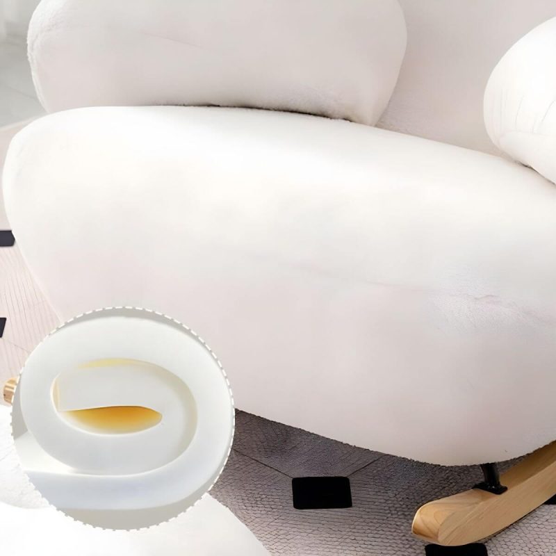 "Indoor Modern Rocking Chair with Sherpa Upholstered and Wood Legs - White"