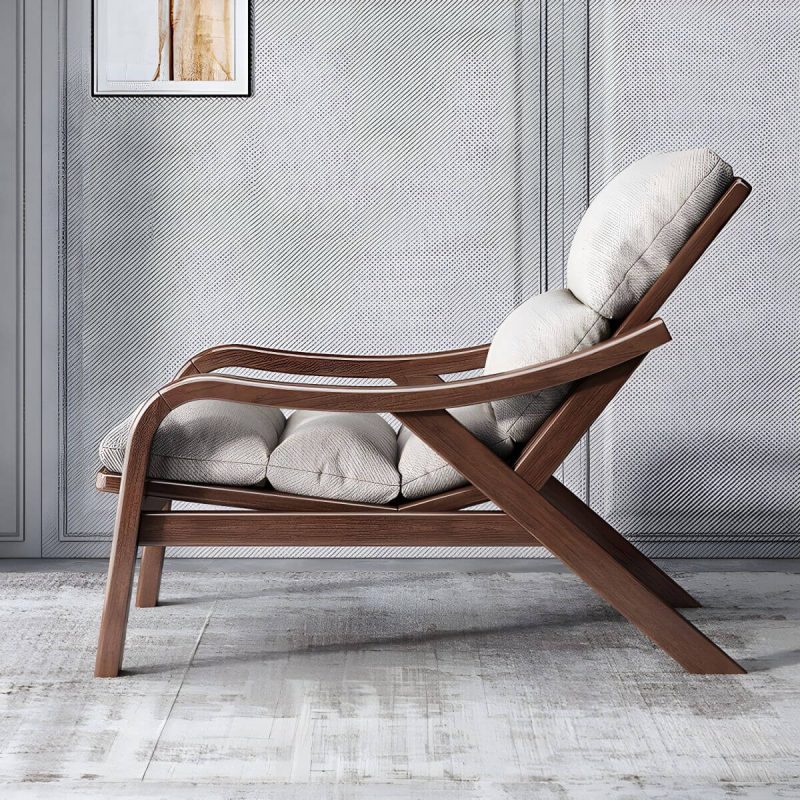 "Contemporary Solid Wood Recliner Chair in Solid Color with Wooden Legs - Rocking Chair Linen Blend Beige"