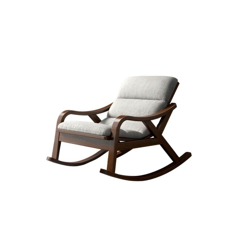"Contemporary Solid Wood Recliner Chair in Solid Color with Wooden Legs - Rocking Chair Linen Blend Beige"