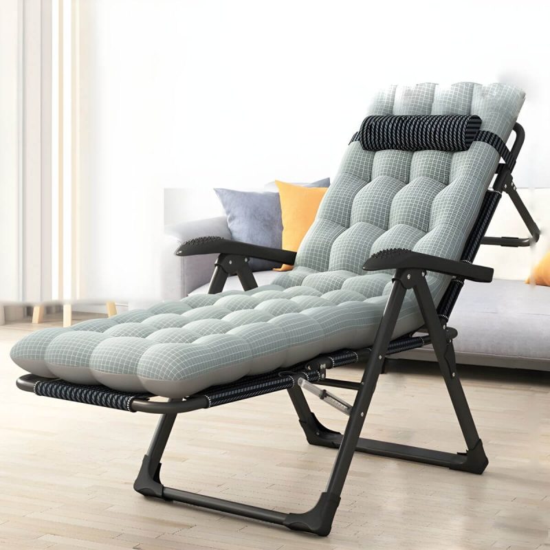 "Small Modern Recliner with Massage Function and Striped Pattern, featuring Metal Legs - Matte Black Green Recliner & Cushion"