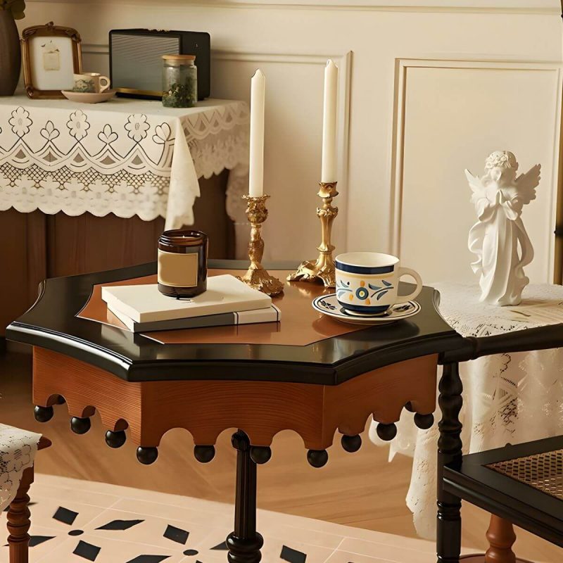 "Traditional Solid Wood Accent Side Table with Black Base and Octagon Top - Black"