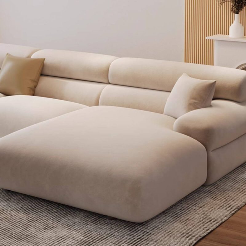 "L-Shape Right Hand Facing Sofa Chaise with Concealed Support for Sitting Room, 134"L x 67"W x 30"H, Milk Fleece"