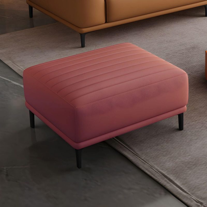 "Modern Upholstered Accent Stool with Solid Color Seat and Pine Wood Legs, Medium Height - Pink 1 Piece"