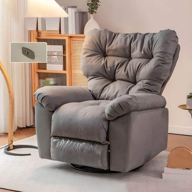 "Faux Leather Wing Chair Recliner Adjustable Wingback Recliner with Tufted Back - Gray Swivel Rocker Power - Push Button"