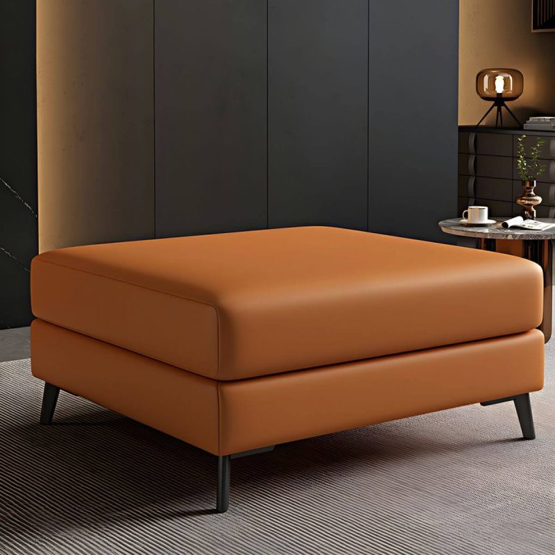 "Modern Standard Ottoman in Faux Leather with Solid Color and Wood Frame - 1 Piece Orange 31"L x 23"W x 16"H"