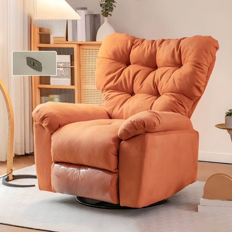 "Faux Leather Wing Chair Recliner Adjustable Wingback Recliner with Tufted Back - Orange Standard (No Motion) Power - Push Button"