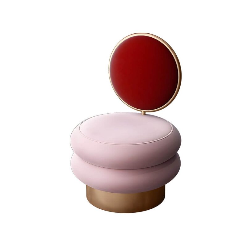 "Modern Upholstered Vanity Stool with Metal Frame and Patchwork Design - Red-Pink 1 Piece"