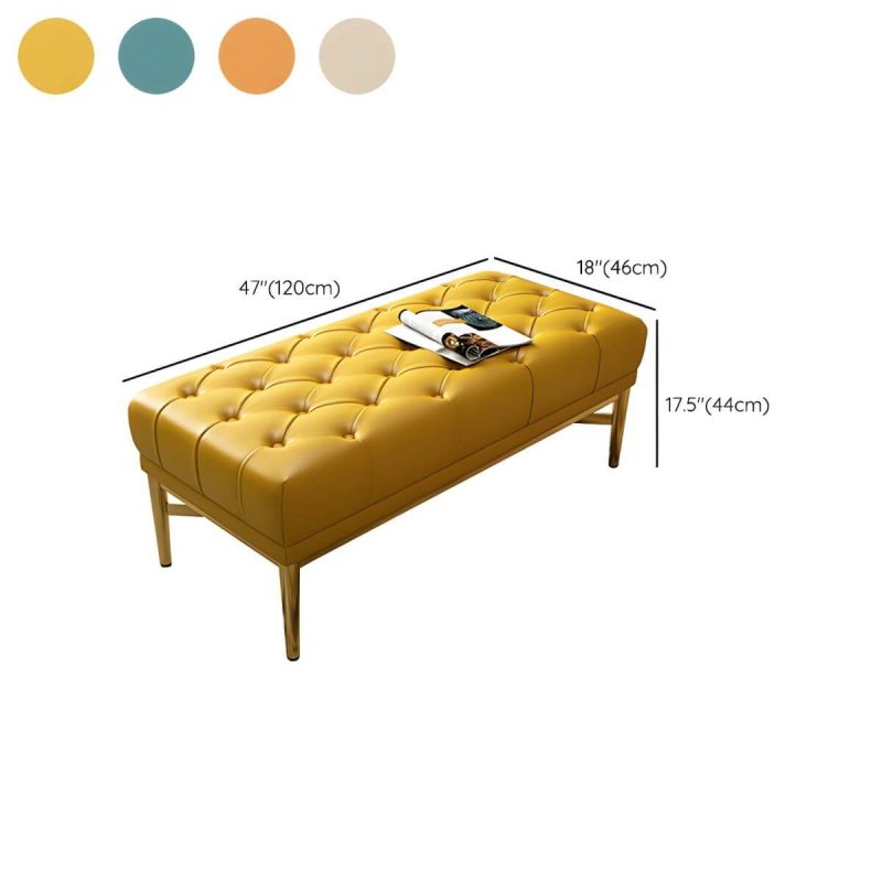 "Dimension of Tufted Modern Upholstered Accent Stool with Nail Head Trim - Backless - 1 Piece Nappa Yellow"