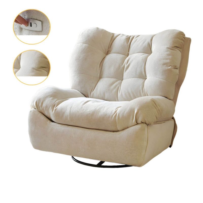 "Modern Chenille Wing Chair Recliner with Tufted Design and Standard Size - Beige Power Recline Swivel Rocker"