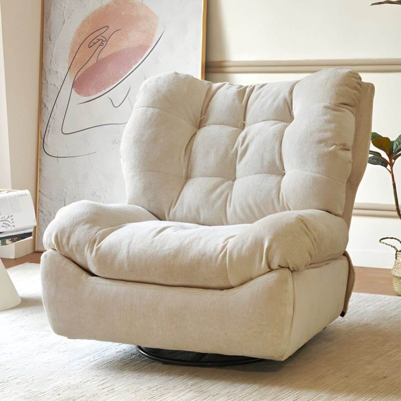 "Modern Chenille Wing Chair Recliner with Tufted Design and Standard Size - Royal Blue Manual Recline Swivel Rocker"
