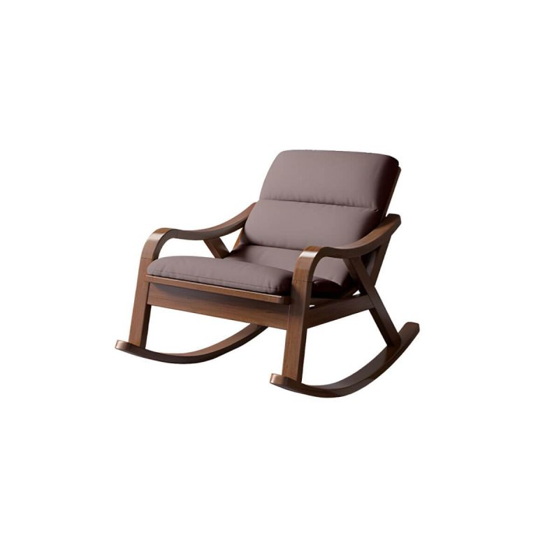 "Traditional Recliner Chair with Solid Wood Legs and Arms Indoor Chair - Faux Leather Brown Rocking Chair"