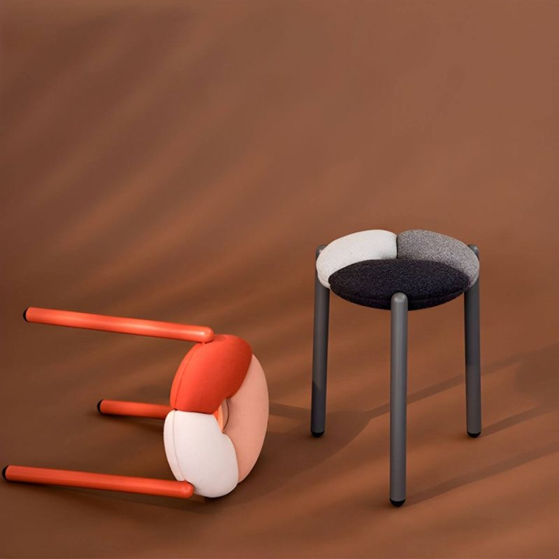"Modern Upholstered Accent Stool with Metal Frame and Stackable Design - 1 Piece Pink"