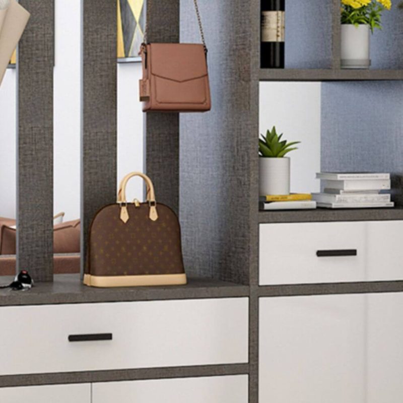"Contemporary Grey Lumber Translucent Wall Separator Book Storage with Shelf & 1 Panel, 35"L x 79"H"