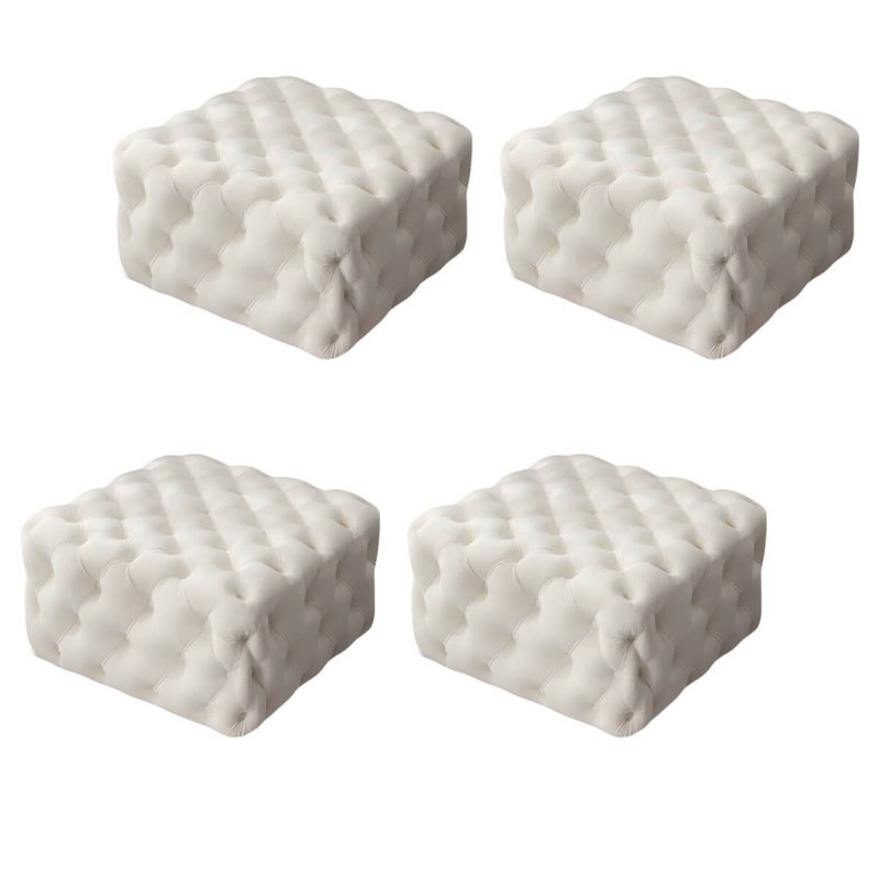 "Tufted Upholstered Fabric Square Contemporary Solid Color Indoor Standard Footstool - 4 Piece Set Milky White 35.5"L x 35.5"W x 16.5"H"