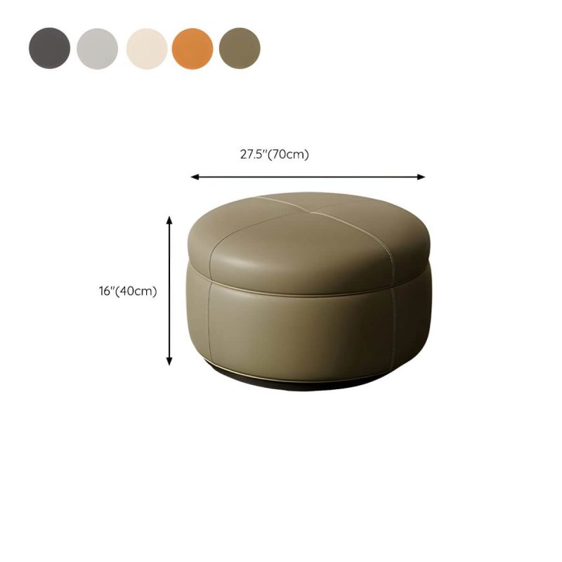 "Dimension of Modern Genuine Leather Accent Stool Backless Round Solid Wood Stool - Beige 1 Piece"