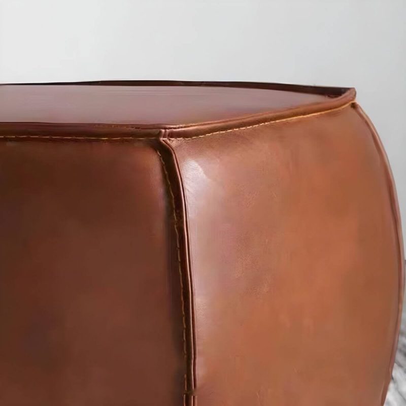 "Mid-Century Modern Upholstered Utility Stool in Brown Leather with Water Resistant Finish - 1 Piece 20"L x 20"W x 15"H"
