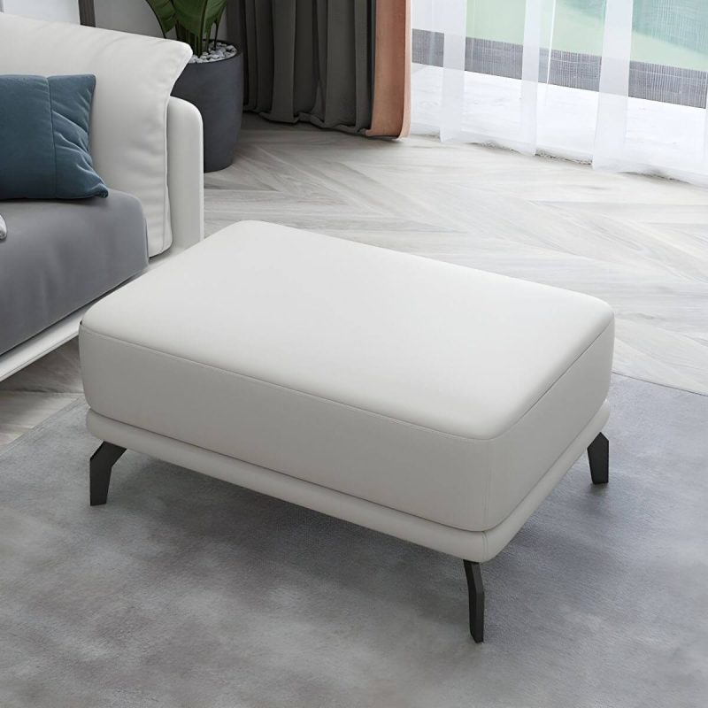 "Rectangle Footstools Genuine Leather 23.4 Inch Width Standard Foot Stool - 1 Piece Light Gray 31"L x 24"W x 17"H"