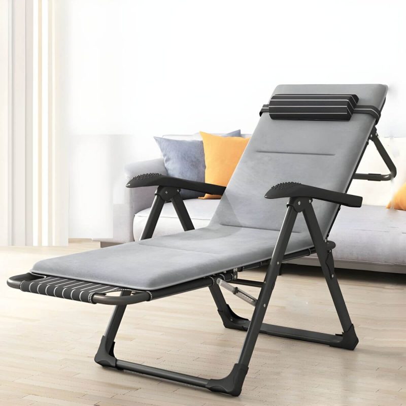 "Small Modern Recliner with Massage Function and Striped Pattern, featuring Metal Legs - Black Gray Recliner & Cushion"