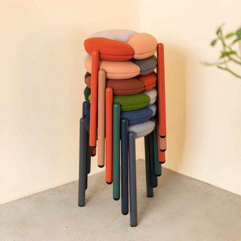 "Modern Upholstered Accent Stool with Metal Frame and Stackable Design - 1 Piece Pink"