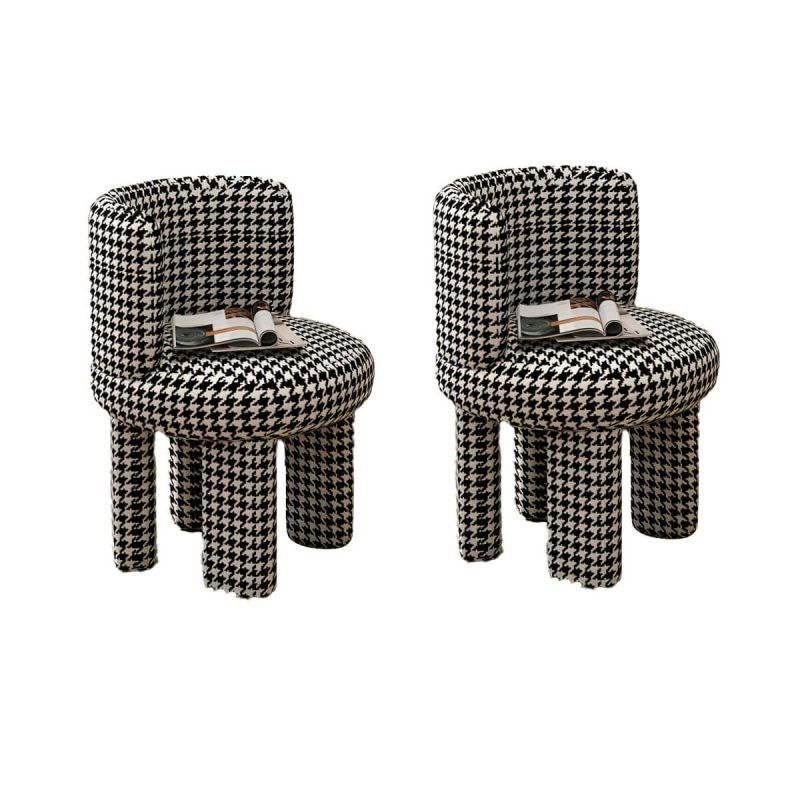 "Chic Modern Vanity Stool with Tall Upholstered Backrest and Suave Wood Base - Houndstooth pattern 2 Piece Set"