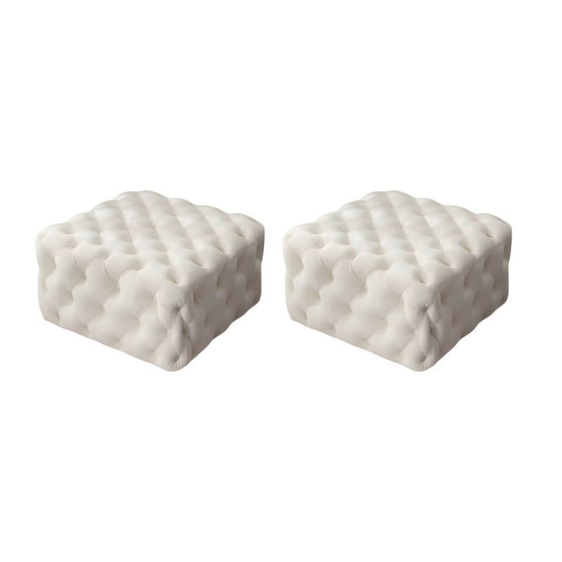 "Tufted Upholstered Fabric Square Contemporary Solid Color Indoor Standard Footstool - 2 Piece Set Milky White 35.5"L x 35.5"W x 16.5"H"