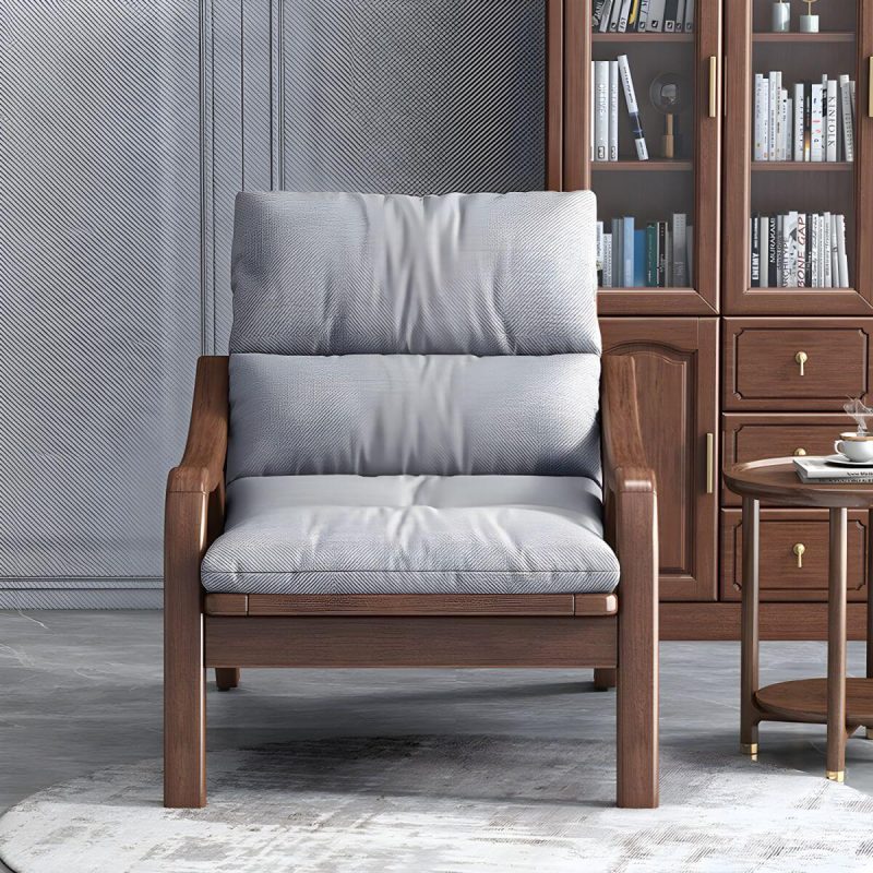 "Traditional Recliner Chair with Solid Wood Legs and Arms Indoor Chair - Linen Blend Beige Deck Chair"