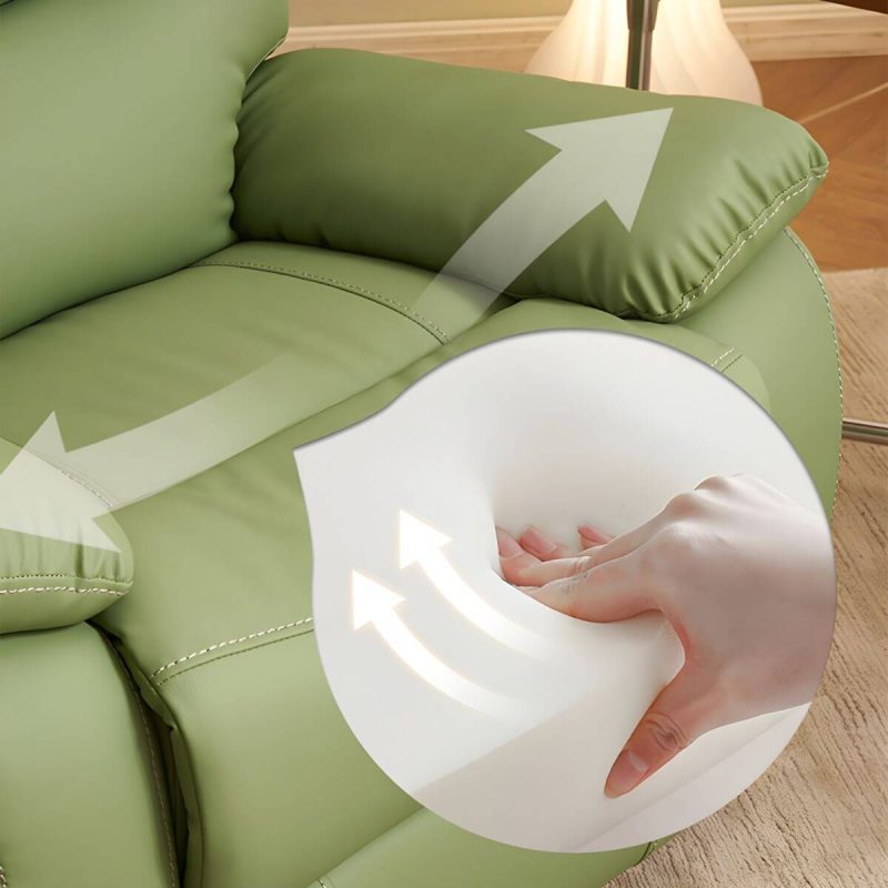 "Small Modern Recliner with Lumbar Support and Foam-Filled Comfort, Solid Upholstery - Mint Green Power Recline Swivel Rocker"