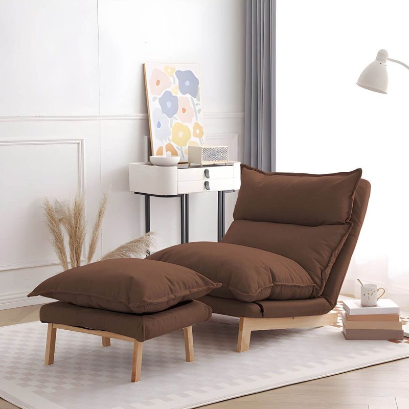 "Ergonomic Linen Recliner with Lumbar Support and Removable Cushions - Small Size - Coffee Recliner with Ottoman"