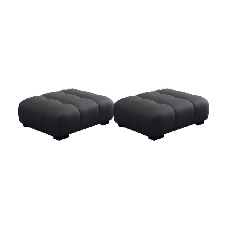 "Tufted Upholstered Modern Accent Stool with Pine Wood Legs in Solid Color - Grey 2 Piece Set"