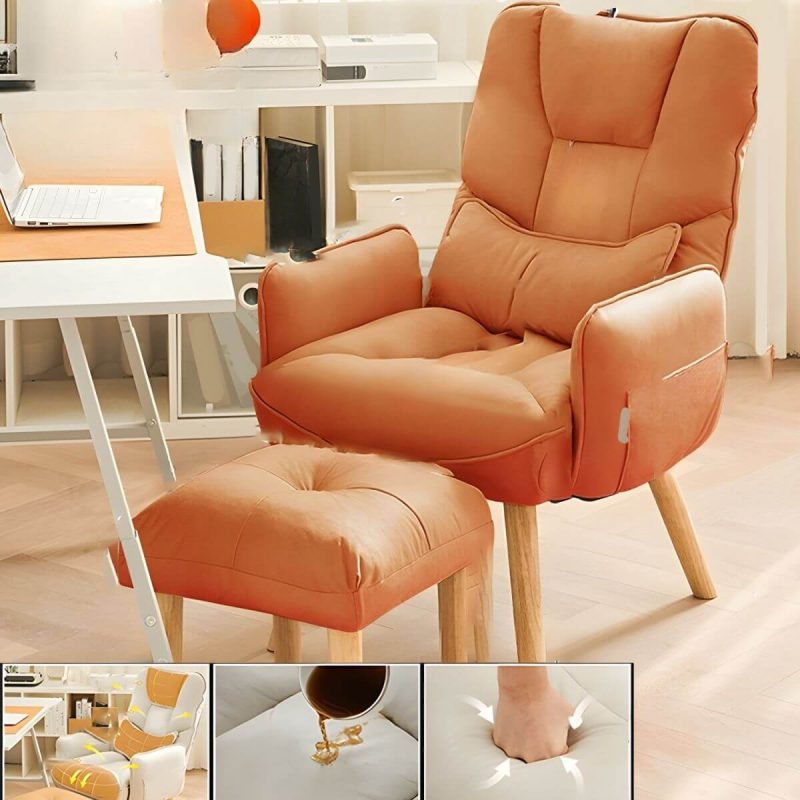 "Modern Ergonomic Recliner with Lumbar Support and Storage Included - Orange Recliner with Ottoman"
