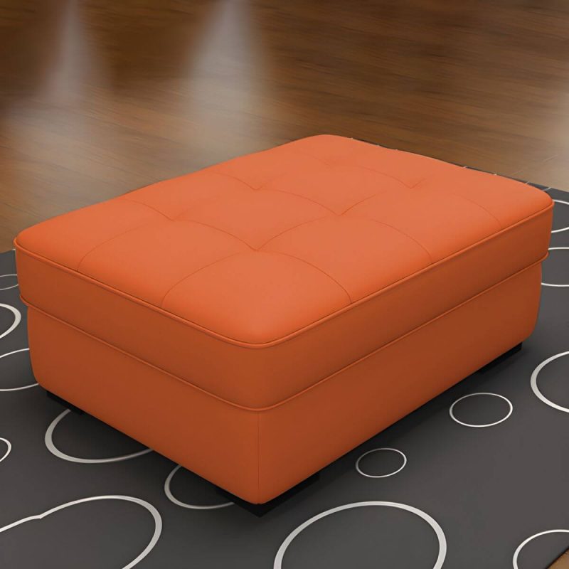 "Solid Color Genuine Leather Backless Wood and Upholstered Stool - 1 Piece 39"L x 28"W x 16"H Orange Trunk Storage Not Included"