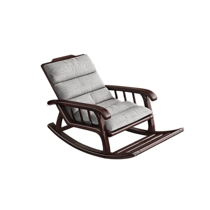 "Light Gray Art Deco Cotton Upholstered Rocking Armchair with Track Arm and Rear Back, Rocking Chair"