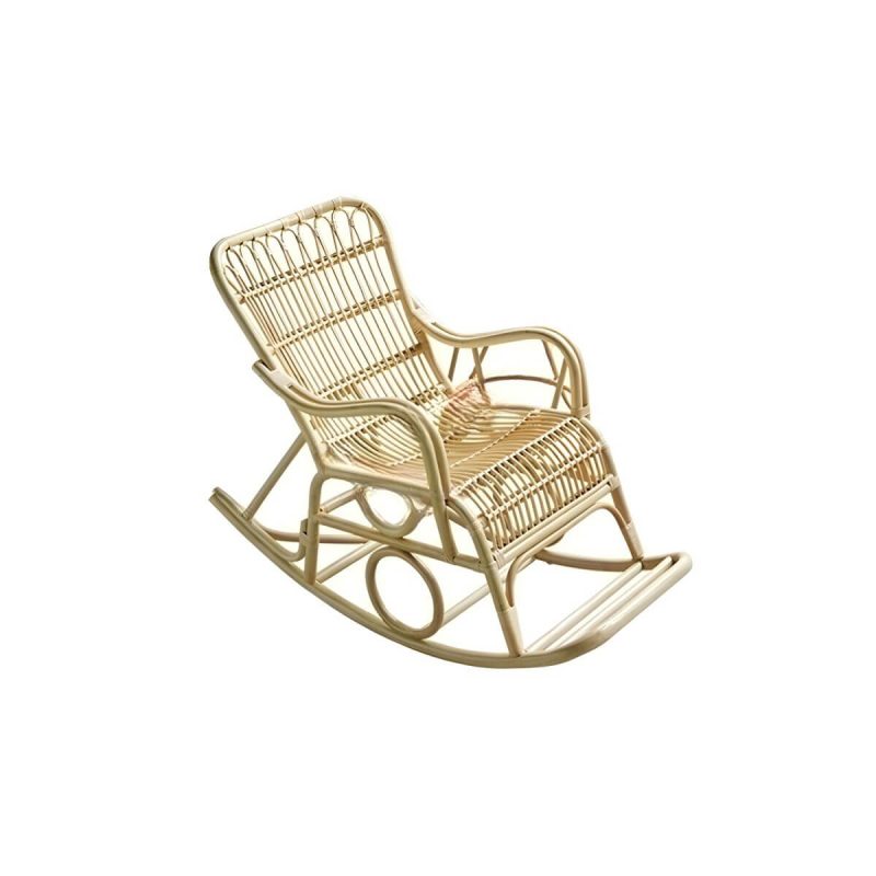 "Scandinavian Rattan Rocking Chair with Track Arms and Spindle Back in Nature - Wood Color"
