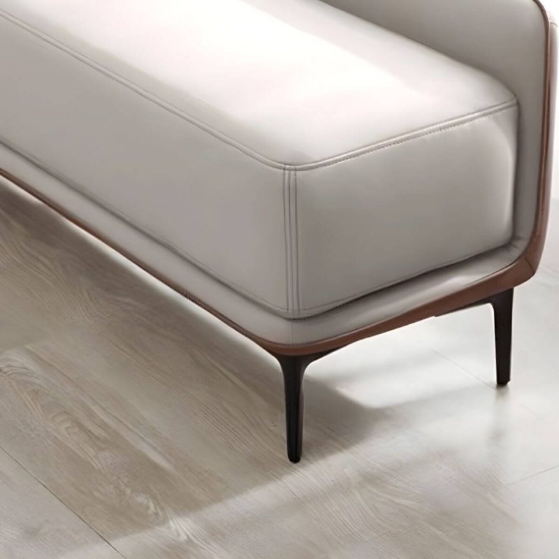 "Wood Rectangle Upholstered Beige Contemporary Solid Color Indoor Standard Footstool - 2 Piece Set Faux Leather 63"L x 18"W x 20"H"
