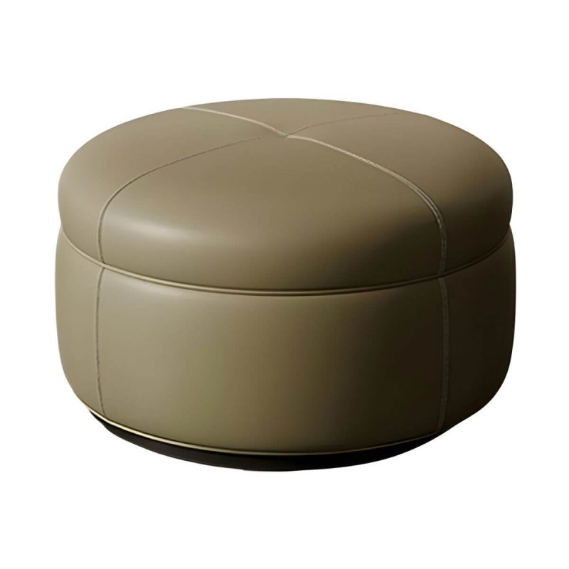 "Modern Genuine Leather Accent Stool Backless Round Solid Wood Stool - Orange 1 Piece"
