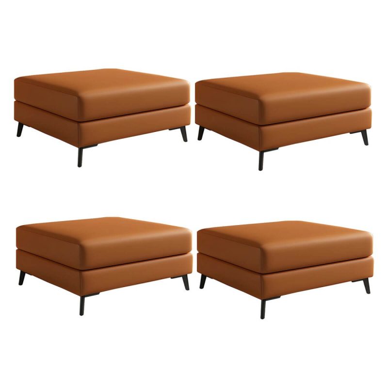 "Modern Standard Ottoman in Faux Leather with Solid Color and Wood Frame - 4 Piece Set Orange 35"L x 28"W x 16"H"