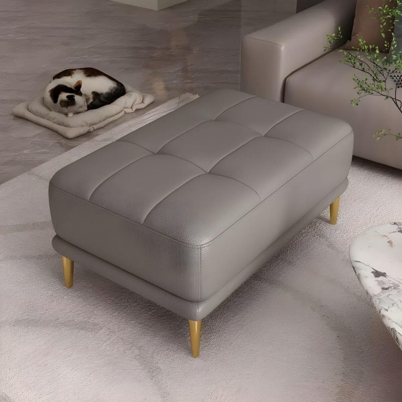 "Modern Upholstered Accent Stool with Tufted Seat and Wooden Legs - Medium Height - 1 Piece Dark Gray 31"L x 24"W x 17"H"