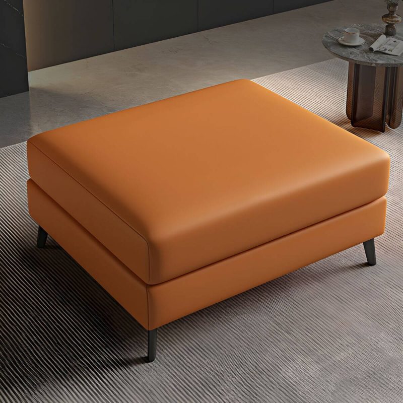 "Modern Standard Ottoman in Faux Leather with Solid Color and Wood Frame - 2 Piece Set Orange 35"L x 28"W x 16"H"